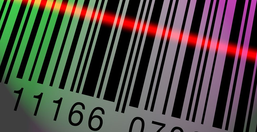Barcode being scanned on a colorful lighted background